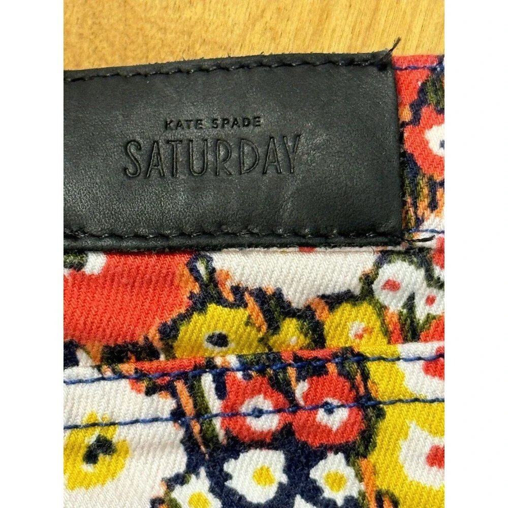 Kate Spade Saturday Red Yellow Floral Denim Stretch Boho Jeans Women's Sz 27